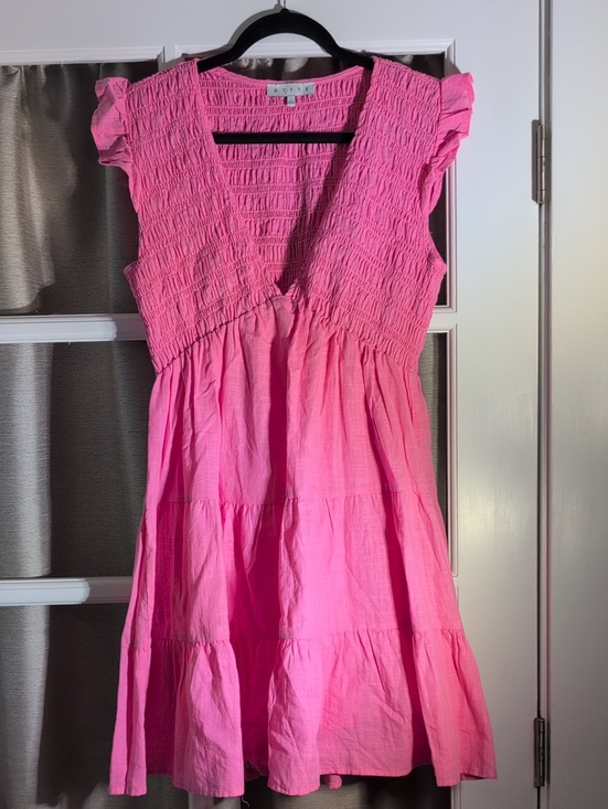 HYFVE Dresses & Skirts - HYFVE Pink Smocked V-Neck Tiered Ruffle Sleeve Dress